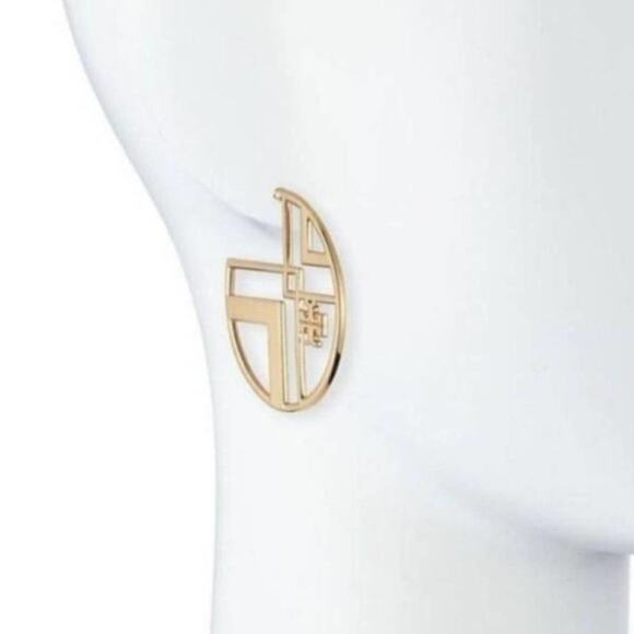 New Tory Burch Gold Chevron Stud Hoop Earrings - Picture 6 of 7